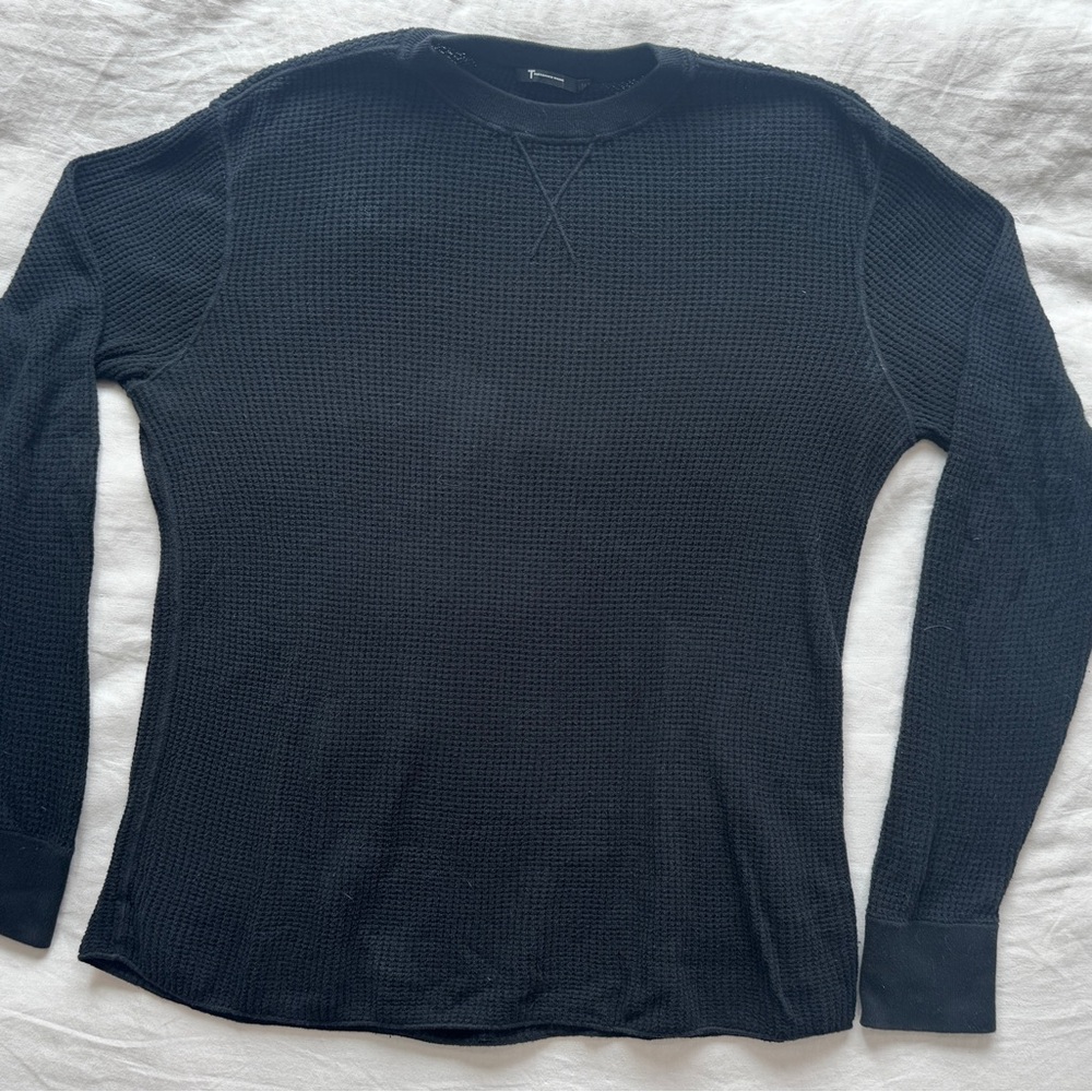 Black Alexander Wang Waffle Knit Long Sleeve Shirt